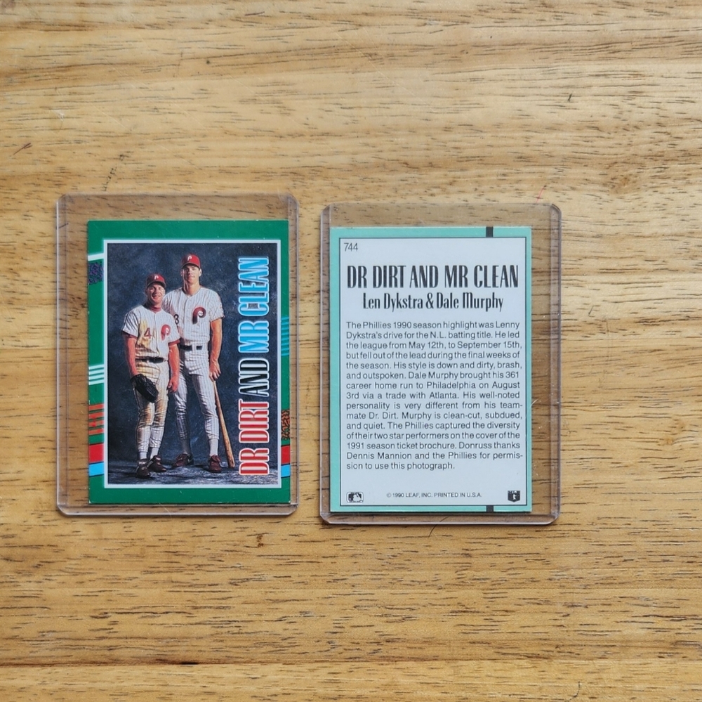 1990 Leaf Inc "Dr.Dirt&Mr.Clean" LEN DYKSTRA & DALE MURPHY Baseball Card No 744